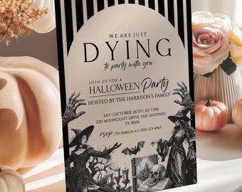 Druckbare Vintage Halloween Party-Einladung, bearbeitbare Geister-Kostümkarte, Halloween-Geburtstags-Digitaleinladung für Erwachsene, Canva-Vorlage