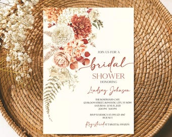 Floral Bridal Shower Invitation, Elegant Wedding Shower Invite, Bridal Shower Invitation Template, Wildflower Floral Shower Invitation