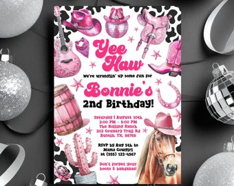 Editable Space Cowgirl Birthday Invitation, Space Cowgirl Party Invite, Editable Pink Disco Western Birthday, Yee Haw Rodeo Download Any Age