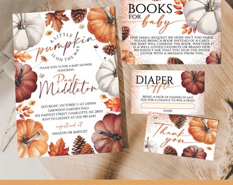 Fall Baby Shower Bundle Invitation Little Pumpkin Girl, Little Pumpkin Baby Shower Invitation Bundle, Autumn Pumpkin Baby Shower Download