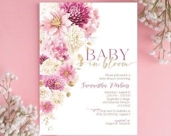 Invito Baby Shower Baby in Bloom, Invito Baby Shower Bambina Baby in Bloom, Baby Shower Bambina Wildflower, Baby Shower Bambina Primavera Stampabile
