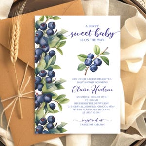 Printable Blueberry Baby Shower Invite, Blueberries Baby Shower Invitation, Editable Berry Sweet Baby Shower, Baby Shower Invitation Digital