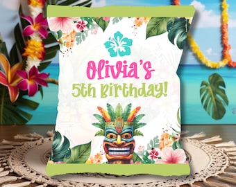 Aloha Chip Bag Label Luau Birthday Printable Pineapple Tropical Party Favor Hawaiian Snack Bag Wrapper Girl Treat Any Age Editable CPC003