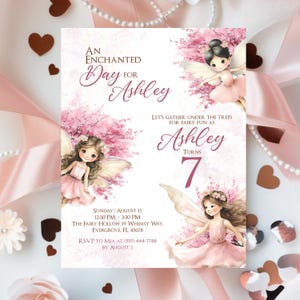 Invitación de hada caprichosa, editable, invitación floral de princesa hada, cumpleaños de polvo de hadas, bosque encantado mágico, fiesta de princesa, digital