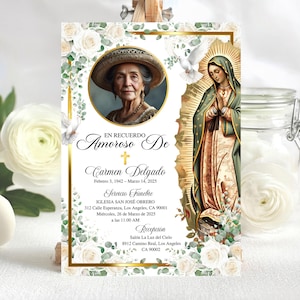 Español Virgen De Guadalupe Tarjeta Funebre, En Memoria Amorosa, En Recuerda Amoroso De, Editable Catholic Funeral Invite Español Template