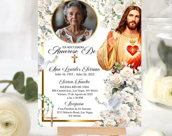 Jesús Cristo Tarjeta Funebre, Editable Catholic Funeral Invitation Template, En Memoria Amorosa, Floral Memorial Invite, En Memoria Amorosa