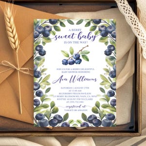 Blueberry Theme Baby Shower Invitation, A Berry Sweet Baby is on the Way Digital Invite, Berry Sweet Baby Shower Invitation, Instant Access