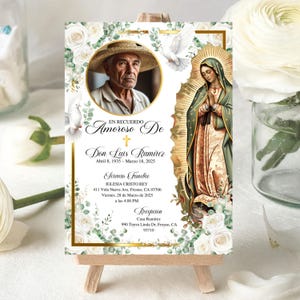 Invitación Al funeral En Español, Spanish Funeral Invite, Virgen de Guadalupe Tarjeta Fúnebre, Editable Catholic Memorial En Memoria Amorosa