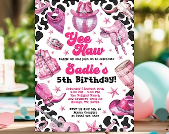 Pink Space Cowgirl Birthday Invitation, Editable Disco Rodeo Party Invite Pink Rodeo Party Invite, Yee Haw Western Template Instant Download