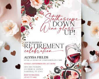 Doctor Retirement Invite Digital, Editable Nurse Retirement Party Template, Red Theme, Modern Healthcare Professional Farewell Instant Canva