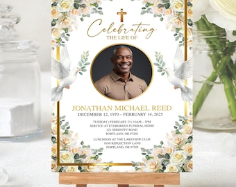 Printable Funeral Invitation Template, Modern Memorial Service Announcement, Editable Celebration of Life Invite, Floral Funeral Invitation