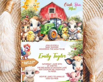 Editable Farm Baby Shower Canva Template, Red Barn Animals Invite, Ranch Baby Shower for Boys, Farm Baby Shower Invitation, Instant Download