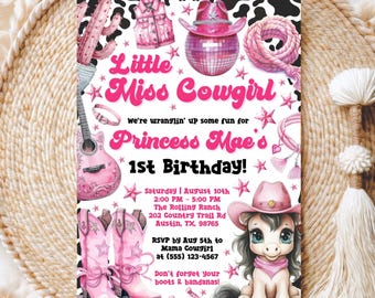 Printable Space Cowgirl Party Invite, Disco Rodeo Birthday Invitation, Editable Canva Template, Pink Cowgirl, Nashville Hoedown, Digital