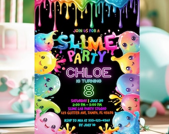 Slime Birthday Invitation Editable, Neon Glow Slime Party Canva Template, Printable Slime Time Invite for Boys or Girls Slime Party Birthday