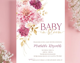 Invito Baby In Bloom, invito Baby in Bloom Baby Shower Girl, invito Baby Shower primaverile, modello digitale floreale per baby shower primaverile