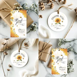 Editable Honeybee Favor Tag Template, Bee Baby Shower Round or Rectangle Thank You Label, Gender Neutral Printable Tag Download Canva CPC002