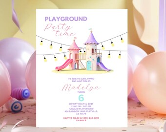 Editable Playground Theme Birthday Party Invite, Playground Birthday Invitation, Editable Kids Party Invite, Fun Outdoor Theme Printable