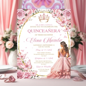 Blush Pink Quinceañera Invite, Tiara Rose 15th Birthday Party Template Mis Quince Años, Instant Download, Invitaciones De Quinceañera Gratis