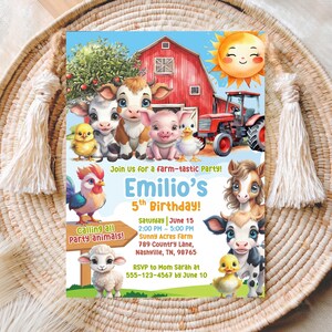 Barnyard Animals Birthday Invitation Editable, Farm Birthday Party Invite, Ranch Kids Birthday, Red Barn Party Template, Boy Birthday Farm