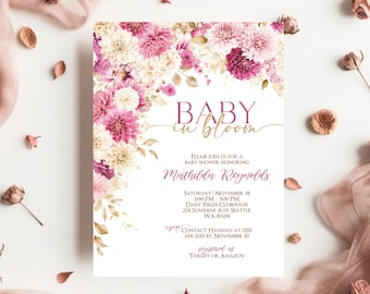 Invito Baby in Bloom, invito Baby in Bloom Baby Shower Girl, modello invito floreale per neonati, invito Boho Wildflower Baby Shower