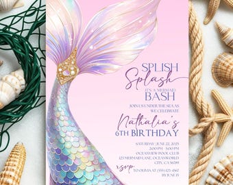 Under The Sea Birthday Invitation, Mermaid Party Invitation, Ocean Birthday Invite, Mermaid Birthday Card Little Mermaid Birthday Invitation
