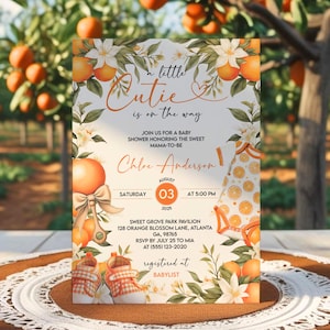 Editable A Little Cutie Is On The Way Invite, Orange Theme, Gender Neutral Baby Shower, Oranges Baby Shower Invite Citrus Baby Shower Invite