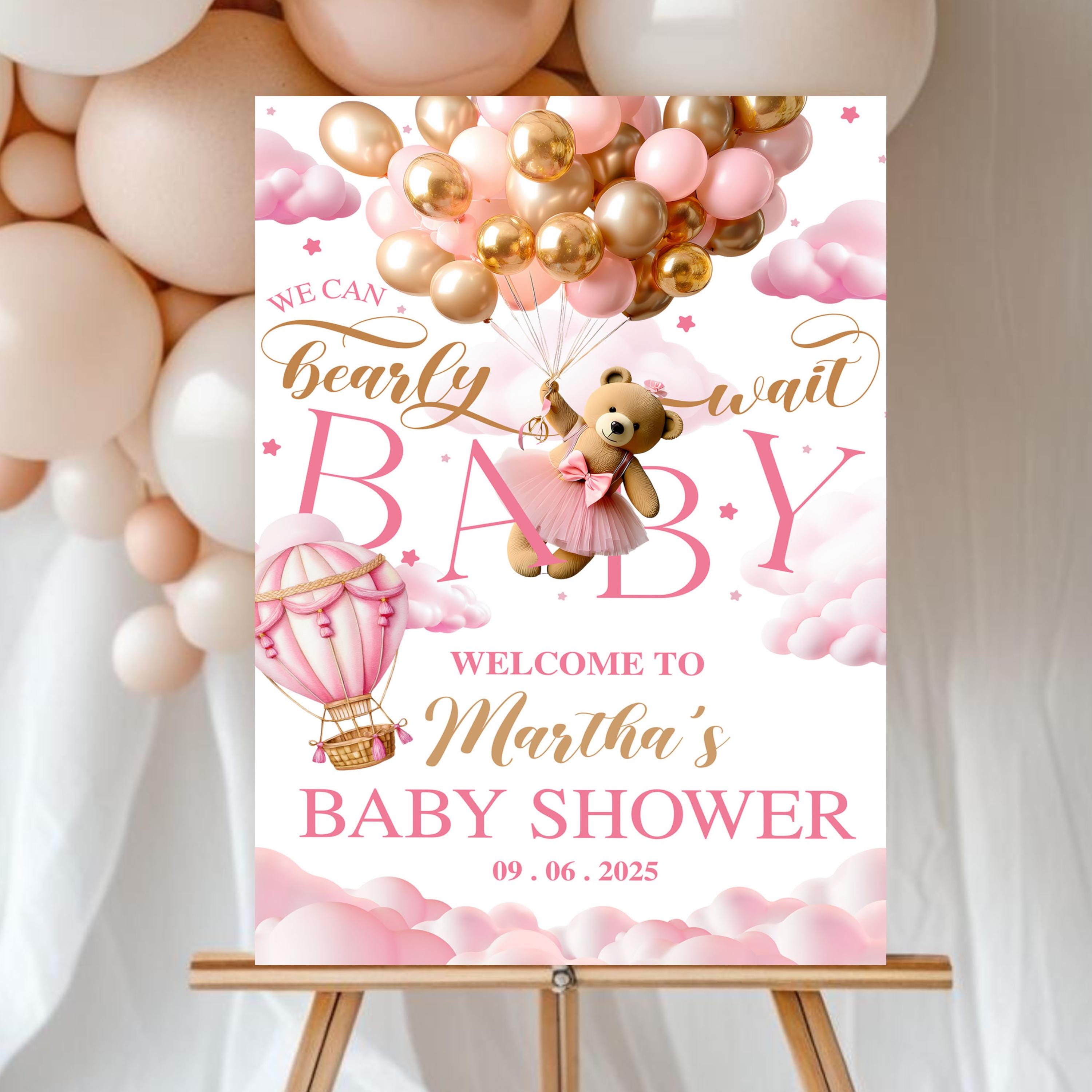 Editable Pink Girl Teddy Bear Baby Shower Welcome Sign, We Can Bearly ...
