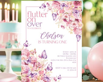 Girl Butterfly Birthday Invitation, Flutter Garden Party Invite, Editable Printable Template, Pastel Spring Theme, Little Butterfly Birthday