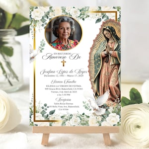 Virgen de Guadalupe En Memoria Amorosa, Editable Spanish Funeral Invitation, Catholic Memorial Card Template, Funeral Invitation Template