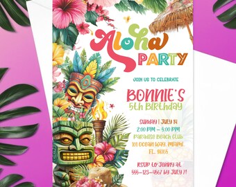 Hawaiian Birthday Invitation, Editable Luau Party Invite, Tropical Aloha Birthday Invitation Template, Summer Party Invitation, Kids Aloha