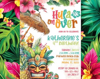 Tropische Luau-Partyeinladung, hawaiianische Geburtstagseinladung bearbeitbar, Aloha-Geburtstagsfeier laden Vorlage ein, Strandparty-Einladung Canva