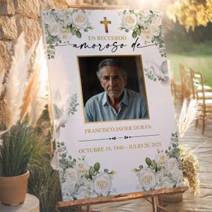 Cartel Bienvenida Funeral Católico Editable, Celebración de Vida, Spanish Welcome Sign, Printable Memorial, Spanish Welcome Funeral Sign