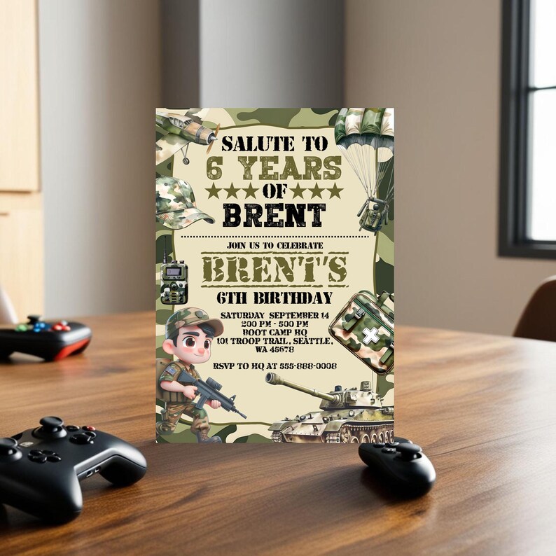 Editable Military Birthday Invitation, Army Party Invite, Soldier ...
