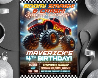 Kids Monster Truck Birthday Invitation Monster Truck Birthday Invite Template Monster Jam Birthday Party Invite Monster Truck Birthday Party