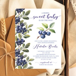 DIY Editable Blueberry Baby Shower, Berry Sweet Baby Shower Invitation Template, A Berry Sweet Baby is on the Way Invite, Instant Download