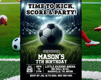 Soccer Birthday Invitation Editable Template, Kids Football Birthday Invitation, Editable Soccer Party Template, Instant Download Canva