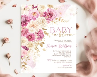 Invito per baby shower Baby Bloom, invito per baby shower Baby in Bloom per bambina, invito per baby shower Boho Wildflower Baby in Bloom per bambina