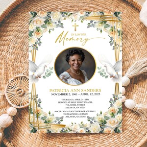 Printable Funeral Invitation, Editable Celebration of Life Template, Greenery Memorial Service Invitation, Floral Obituary Announcement