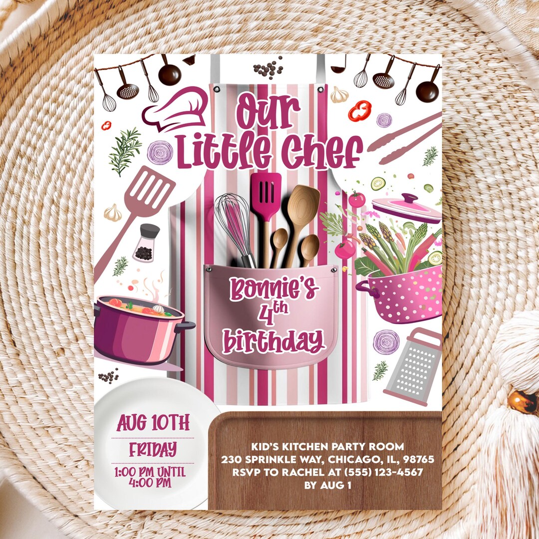 Editable Cooking Birthday Invitation, Pink Kitchen Party Invite, Our ...
