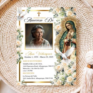 Tarjeta Fúnebre Virgen María, Español Editable, Invitación Funeral, Spanish Funeral Invite, Anuncio Conmemorativo Católico, Plantilla Online