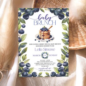 Blueberry Pancake Baby Shower Invitation, Editable Baby Brunch Invitation, Blueberry Pancake Baby Shower Invite, Blueberry Instant Download