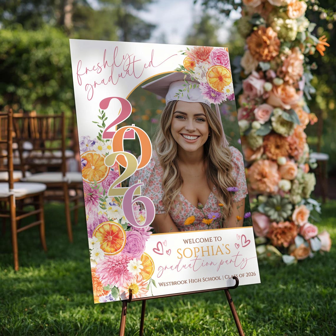 Lemon Graduation Welcome Sign Template, Freshly Graduated Citrus Floral ...