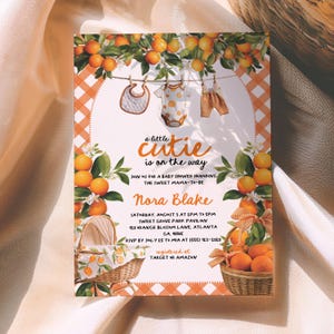 Gender Neutral Orange Citrus Baby Shower Invite, Editable Little Cutie Baby Shower Invitation, Little Cutie Theme Invite, Editable Template