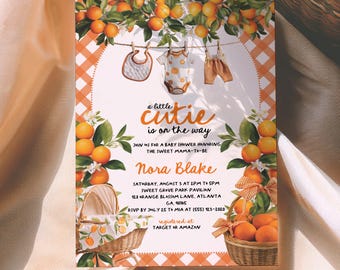 Gender Neutral Orange Citrus Baby Shower Invite, Editable Little Cutie Baby Shower Invitation, Little Cutie Theme Invite, Editable Template