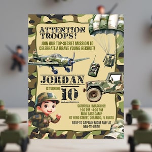 Soldier Birthday Invitation Template, Military Birthday Invite Editable Army Party Invite, Kids Military Theme Birthday, Boys Camo Printable
