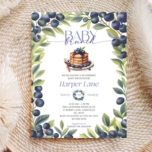 Editable Blueberries Baby Shower Invitation, Pancake Baby Brunch Invitation, Printable Gender Neutral Sprinkle, Baby Shower Instant Download