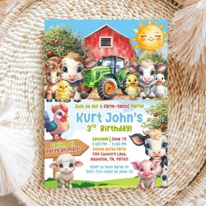 Farm Birthday Invitation Editable Template, Red Barn Animals Party Invite, Ranch Birthday for Boys, Barnyard Birthday, Birthday Boy Farm