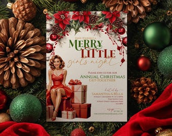 Editable Girls Night Invite, Holiday Cocktail Party Invitation, Christmas Party Invitation, Holiday Evite Ladies, Girlsmas Party Invite 5x7
