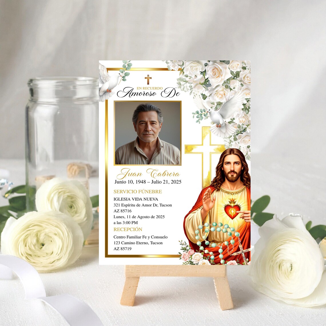 Editable Jesus Christ Funeral Invite, En Memoria Amorosa, Catholic