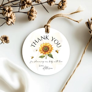 Editable Bumble Bee Baby Shower Favor Tag, Round Sticker Label, Printable Honey Bee Thank You Tag Template, Instant Download Bee Tag CPC002